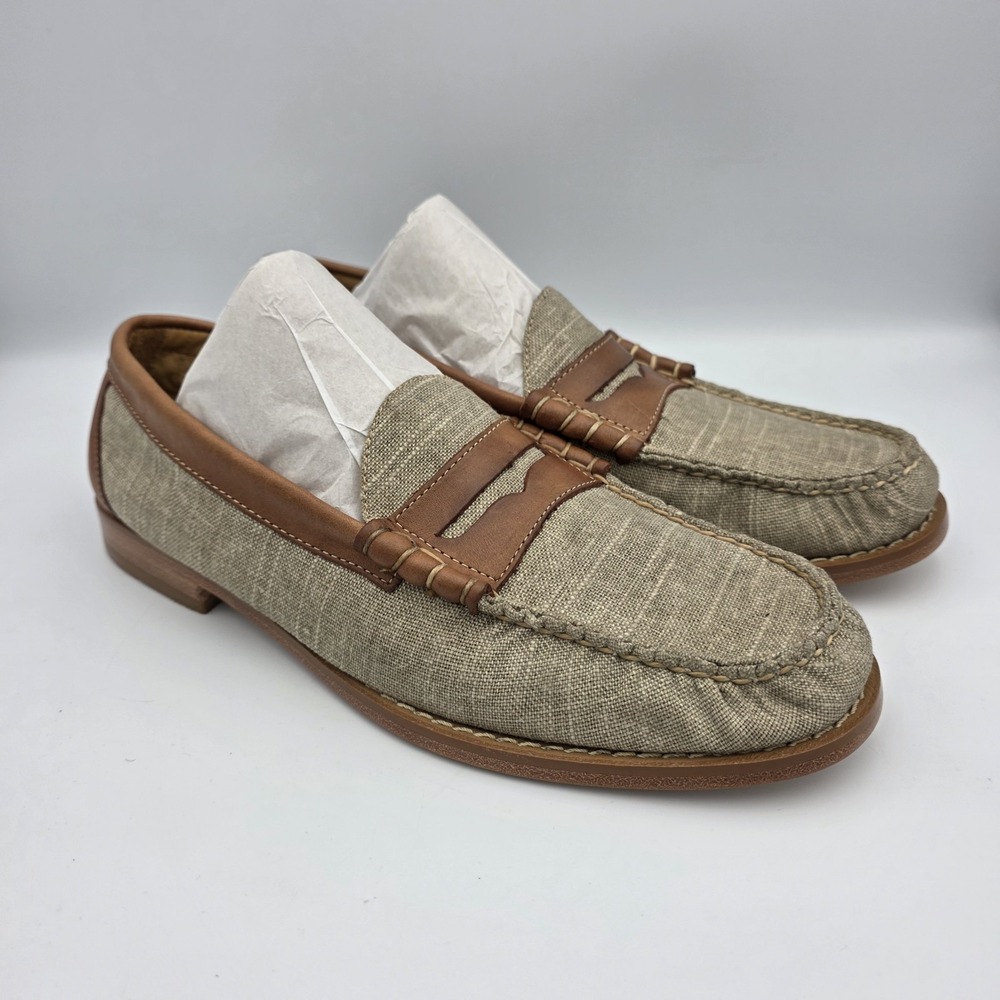 G.H. Bass Weejuns Larson Loafer Tan Beige Canvas Brown Leather Shoes 9.5 D Men's